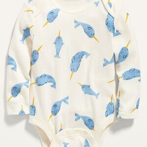 Old Navy - Unisex Long-Sleeve Printed Bodysuit for Baby - Blue Animal Print